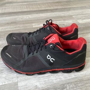 On Running Cloud Men’s Running Shoes — Black with Red Accents